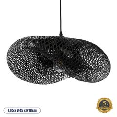 BOHO Κρεμαστό Φωτιστικό MEXICO Μονόφωτο 1 x E27 AC220-240V IP20 - Μ65 x Π45 x Υ18cm - Μαύρο Ξύλινο Μπαμπού Πλέγμα