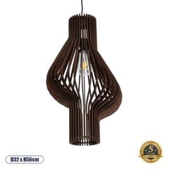 Boho Κρεμαστό Φωτιστικό MIHIRO Μονόφωτο 1 x E27 AC220-240V IP20 - Φ32 x Υ56cm - Καφέ Σκούρο Ξύλινο Πλέγμα