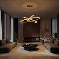 kelvo® DIAMOND KLV-101-0240-V2 Κρεμαστό Φωτιστικό Οροφής LED 120W 12000lm 180° AC 220-240V IP20 Ρυθμιζόμενο Λευκό CCT με Χειριστήριο από 2700K έως 6000K Dimmable - Lumileds SMD Chip - Χρυσό Πλατίνα -