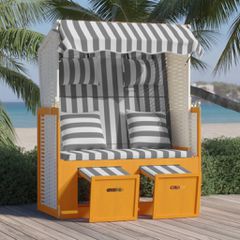 Ξαπλώστρα Strandkorb Λευκό/Γκρι Συνθ. Ρατάν/Ξύλο με Μαξιλάρια 318663