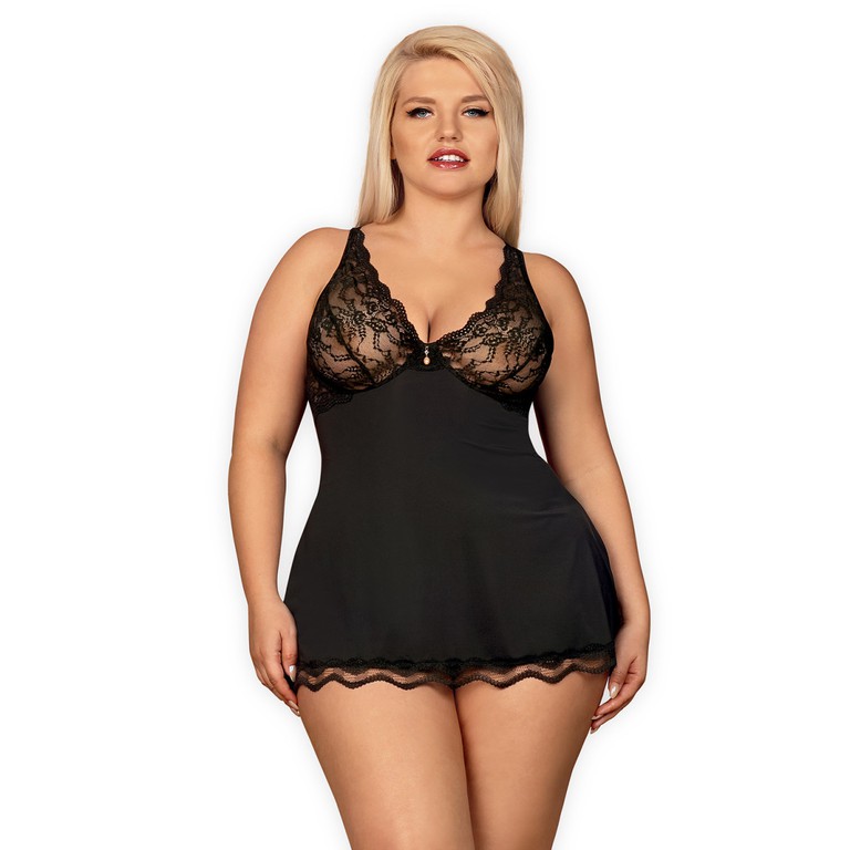 Babydoll Luvae & Slip Μαύρο Size Plus