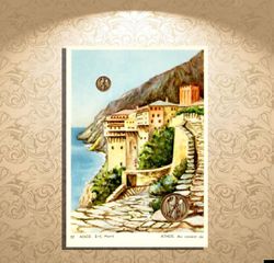 Χρωμολιθόγραφη καρτποσταλ: Άθως - Στη Μονή (Εκδόσεις Δέλτα: νο 33 - δεκ 1930) / Athos - Au covent de