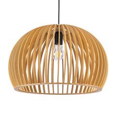 Boho Κρεμαστό Φωτιστικό SCANDINAVIA Μονόφωτο 1 x E27 Μπεζ Ξύλινο Πλέγμα Φ44 x Υ28cm