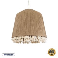 Boho Κρεμαστό Φωτιστικό PUERTORICO Τρίφωτο 3 x E27 AC220-240V IP20 - Φ80 x Υ80cm - Μπεζ Λεπτό Σχοινί Τριχιά Καμπάνα