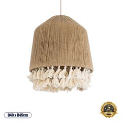 Boho Κρεμαστό Φωτιστικό PUERTORICO Μονόφωτο 1 x E27 AC220-240V IP20 - Φ40 x Υ45cm - Μπεζ με Λευκό Λεπτό Νήμα Βαμβακερό Πλέγμα Καμπάνα
