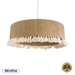 Boho Κρεμαστό Φωτιστικό PUERTORICO Τριφωτο 3 x E27 AC220-240V IP20 - Φ80 x Υ27cm - Μπεζ με Λευκό Λεπτό Νήμα Πλέγμα Βαμβακερό Καπέλο