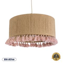 Boho Κρεμαστό Φωτιστικό PUERTORICO Μονόφωτο 1 x E27 AC220-240V IP20 - Φ50 x Υ27cm - Μπεζ με Ροζ Λεπτό Νήμα Πλέγμα Βαμβακερό Καπέλο
