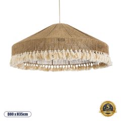 Boho Κρεμαστό Φωτιστικό PUERTORICO Τριφωτο 3 x E27 AC220-240V IP20 - Φ80 x Υ35cm - Μπεζ με Λευκό Λεπτό Νήμα Πλέγμα Βαμβακερό Καπέλο