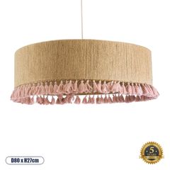 Boho Κρεμαστό Φωτιστικό PUERTORICO Τρίφωτο 3 x E27 AC220-240V IP20 - Φ80 x Υ27cm - Μπεζ με Ροζ Λεπτό Νήμα Πλέγμα Βαμβακερό Καπέλο