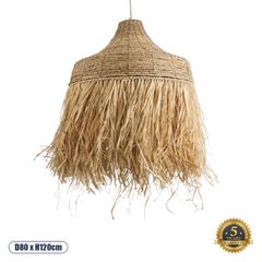 Boho Κρεμαστό Φωτιστικό PORTOFERRAIO Μονόφωτο 1 x E27 AC220-240V IP20 - Φ80 x Υ120cm - Μπεζ Φυσική Ράφια Νήμα Πλέγμα Καμπάνα
