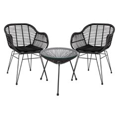 ΣΕΤ ΤΡΑΠΕΖΑΡΙΑΣ 3ΤΜΧ HM11871 ΜΕΤΑΛΛΟ & RATTAN ΣΕ ΜΑΥΡΟ ΧΡΩΜΑ