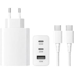 Travel adapter Wall 65W με Καλώδιο με Θύρα USB-A και 2 Θύρες USB-C Λεύκος
