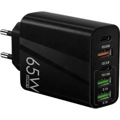 Travel adapter Wall Χωρίς Καλώδιο με Θύρα 3xUSB-A και 2x USB-C 65W Μάυρος