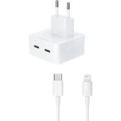 Travel adapter Wall 35W 2X USB-C & Cable USB-C to Lightning Super Fast Charging Λευκό