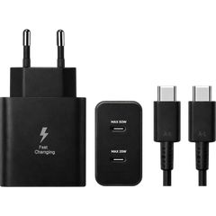 Travel adapter Wall 50W με Θύρα 2X USB-C και Καλώδιο USB-C - USB-C 1m Μαύρος