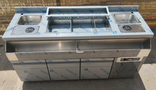 Bar Station Για 2 Πόστα Με Ψυγείο & 3 Συρτάρια 185x70x88Cm BAMBAS - Καινούργιο.
