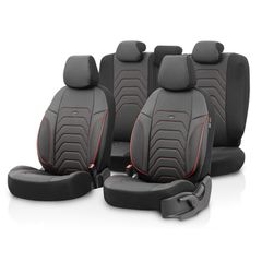 Σετ Καλύμματα Αυτοκινήτου Otom Core Design Binek Universal Βαμβακερό Ύφασμα και Δερματίνη Εμπρός και Πίσω 11 Τεμαχίων Γκρί με Κόκκινη Ρίγα