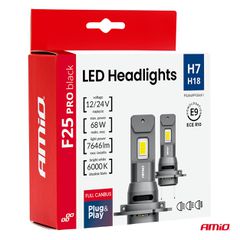 Amio - Λαμπτήρες LED F25 PRO Black Edition H7 68W 12-24V Full CAN Bus με Φωτεινότητα 7646lm σε Ψυχρό Λευκό 6000K για Επιβατικά Αυτοκίνητα & Φορτηγά - Σετ 2 τεμ. (04720/AM)