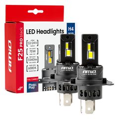Amio - Λαμπτήρες LED F25 PRO Black Edition H4/H19 70W 12-24V Full CAN Bus με Φωτεινότητα 8000lm σε Ψυχρό Λευκό 6000K για Επιβατικά Αυτοκίνητα & Φορτηγά - Σετ 2 τεμ. (04719/AM)