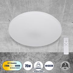 Πλαφονιέρα Οροφής LED CCT 76W 8372lm 120° AC 220-240V - Εναλλαγή Φωτισμού μέσω Τηλεχειριστηρίου All In One Ψυχρό Λευκό 6000k+Φυσικό Λευκό 4500k+Θερμό Λευκό 2700k Dimmable Φ48cm - Λευκό - 3 Years Warra