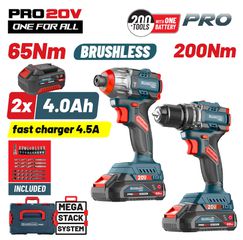 BORMANN PRO BBP5431X44T2CA ΣΕΤ Δραπανοκατσάβιδο Κρουστικό Μπαταρίας 65Nm + Παλμικό Κατσαβίδι Μπαταρίας Compact 20V Li-Ion 200Nm Brushless με 38 Εξαρτήματα + 2x4Ah Μπαταρίες ( 084839 )