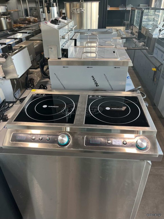 Διπλή επαγωγική εστία , 7 kW (3500W ανά εστία) , ψηφιακό πίνακα ελέγχου με κουμπιά ,  ηλεκτρονικό χρονόμετρο , Εξωτερικές Διαστάσεις: 660x396x110 mm.