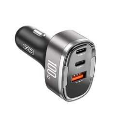 XO 249-0077 Φορτιστής Αυτοκινήτου 100W 3A με Θύρες: 1xUSB 2xType-C μαζί με Καλώδιο Lightning Μαύρο Χρώμα CC61