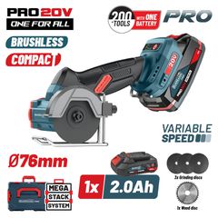 BORMANN PRO BBP5418X2CA Mini Γωνιακός Τροχός Μπαταρίας Ρυθμιζόμενος Φ76mm Compact Brushless 20V Li-Ion με 5 Εξαρτήματα + 1x2Ah Μπαταρία ( 085027 )
