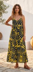 Funky Buddha Γυναικείο εμπριμέ μάξι boho φόρεμα από βαμβάκι FBL013-127-13