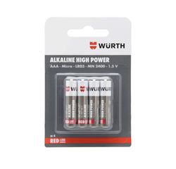 ΜΠΑΤΑΡΙΑ ΑΛΚAΛΙΚΗ AAA 1,5V LR03 WURTH BLIST RED LINE Αλκαλικές μπαταρίες μεγέθους AAA, ιδανικές για τηλεχειριστήρια, φακούς κι άλλες οικιακές μικροσυσκευές. Συσκευασία: 4 τμχ