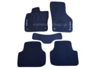 Πατάκια Μοκέτα Skoda Octavia A7 A8 Κουμπώματα Σήματα Octavia Ρέλι Δερματίνη Set