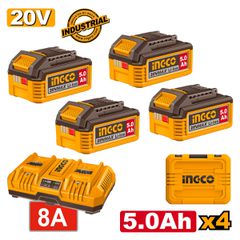 Μπαταρίες 4 τεμ. 20V 5.0Ah + Ταχυφορτιστής 8A 2 Θέσεων + Βαλίτσα Σετ 6 τεμ.