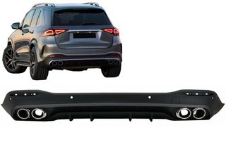 ΠΙΣΩ ΣΠΟΙΛΕΡ Diffuser with Silver Exhaust Muffler Tips Mercedes GLE W167 SUV V167 Sport Line (2019-Up) GLE53 AMG Design