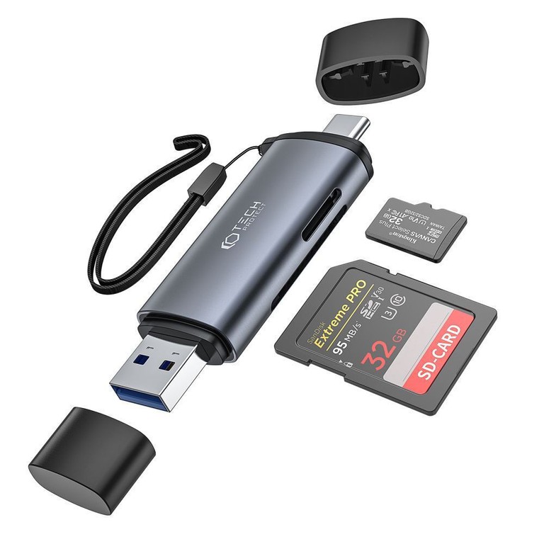 Tech-Protect Ultraboost Card Reader USB 3.0 Type-C για SD/microSD - Γκρι