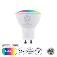 Έξυπνο Σποτ LED GU10 MR16 Smart Home Wifi 5.5W 550lm 120° AC 220-240V IP20 RGB+CCT - Εναλλαγή Φωτισμού & Dimming μέσω Εφαρμογής Tuya - Bridgelux Chip