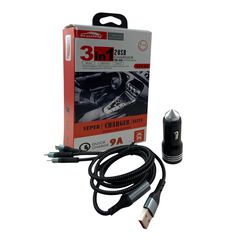 Φορτιστής αυτοκινήτου με 2 θύρες USB και 3 βύσματα