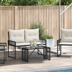 Εξωτερικό Τραπέζι Μαύρο 80 x 40 x 40 cm PE Rattan και Γυαλί 42025182