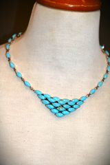 Κολιέ γνήσια πετρώματα Τουρκουάζ ασήμι 925 sterling silver  - Navajo Indian - Ινδιάνικη τέχνη SBTS105