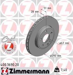 ΔΙΣΚΟΠΛΑΚΕΣ ZIMMERMANN 295 Χ 28 ΓΙΑ ΕΜΠΡΟΣ ΑΞΟΝΑ  ΓΙΑ MERCEDES A-CLASS W176 , B-CLASS W246 , W242 , CLA C117 , GLA-CLASS X156