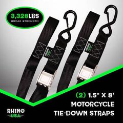 Rhino USA Cambuckle Motorcycle Tiedown Straps 2-Pack (Blue)-thumb-1