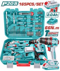 Δραπανοκατσάβιδο Κρουστικό Μπαταρίας TOTAL Li-ion 20V / 66Nm με 1 Μπαταρία 2Ah BL Motor Σέτ 165 τεμαχίων Επαγγελματικό ( THKTHP11652E )