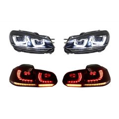 Fanária Emprós Chrómio kai Fotistiká Píso Fóta Kerasí Kókkino Plírhs LED katállhla gia VW Golf 6 VI (2008-2013) R20 U Schediasmós Dunamikó Sequential Turning Light LHD
