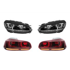 Fanária Emprós RHD Chrómio me Fotistiká Píso Fóta Plírhs LED katállhlo gia VW Golf 6 VI (2008-2013) LED Flow Turning Light R20 Schédio U