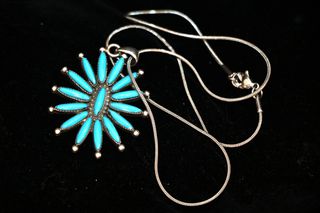 Μενταγιόν Αλυσίδα Κολιέ Τουρκουάζ ασήμι 925 sterling silver Navajo Indian Ινδιάνικη τέχνη SBTS110CH