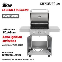 BORMANN Elite BBQ7030 Ψησταριά Υγραερίου LEGEND 3 Εστιών με Μαντεμένια Σχάρα LUXURY TYPE