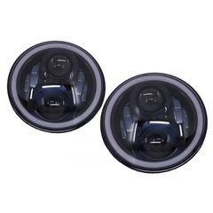Fanária Emprós CREE LED 7 intsón Amber Halo DRL katállhloi gia Jeep Wrangler JK TJ LJ Land Rover Defender Mercedes W463 Mavro