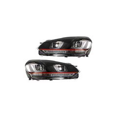 Fanária Emprós RHD katállhloi gia VW Golf 6 VI (2008-2013) Golf 7 3D LED Proboleís Hméras (DRL) Schédio U LED Flow Turning Light Red Stripe