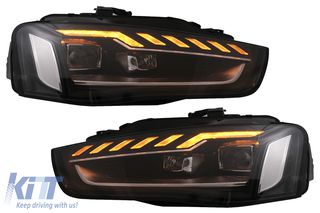 Fanária Emprós Plírhs LED katállhloi gia Audi A4 B8.5 Ananéosh (2012-2015) Dunamikó Sequential Turning Light Mavro A4 B9.5 Schediasmós