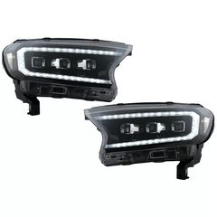 Fanária Emprós LED Light Bar Dunamikí othónh ekkínhshs katállhlo gia Ford Ranger Raptor (2015-2020) LHD Full Mavro House with Sequential Dunamikó Fotismós strofís Mítra Projector