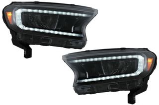 Fanária Emprós LED Light Bar katállhlo gia Ford Ranger (2015-2020) LHD Full Mavro House with Sequential Dunamikó Fotismós strofís